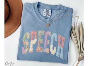 Speech Faux Patchwork Comfort Colors Shirt, Speech Therapist TShirt, SLP T-Shirt, Cute School Speech Tee,