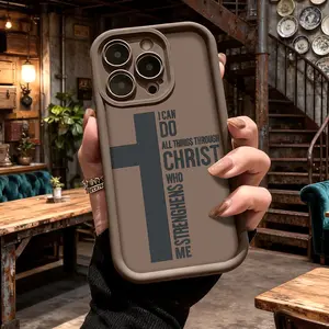 Faith Cross Bible Verse Christian Phone Case for iPhone 17 16 15 14 Pro Max 13 12 11 Air XR XS Plus Shockproof Anti Drop Protective Durable TPU Cover Christmas Protection Suitable for Samsung S24 FE