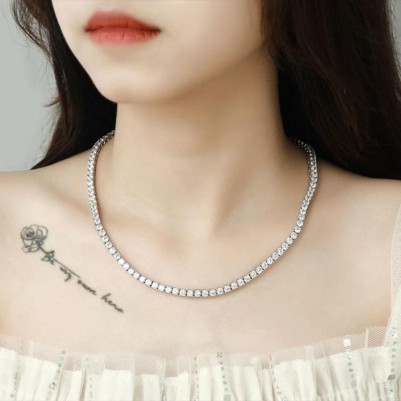 2.5-6.5mm Real Moissanite Tennis Necklace For Women Men D Color Lab Diamond S925 Silver Neck Chain Jewelry With GRA Certificate 2.5-6.5mm Real Moissanite Tennis Necklace For Women Men D Color Lab Diamond S925 Silver Neck Chain Jewelry With GRA Certificate