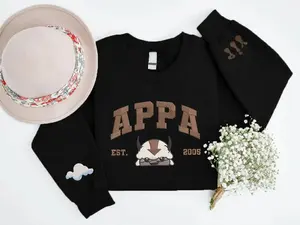 Appa Embroidered Sweatshirt Cozy Avatar Themed Pullover Shirt Oversized Crewneck for Anime Fans Vintage Aesthetic Streetwear Movie Embroidered Sweatshirt Casual Everyday Wear Breathable Fabric