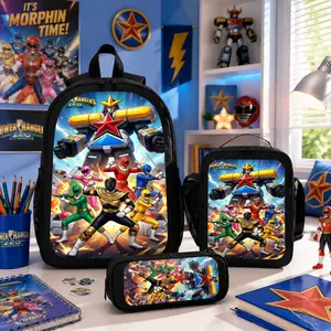Mighty Morphin Power Rangers Cartoon Backpack Set 3 Piece Backpack Lunch Bag Pencil Case Travel Backpack Set Back To School Gift Summer Essential Anniversary Gift Cartoon Backpack Set for Power Rangers Style