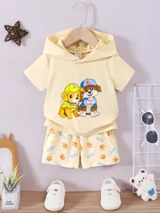 Cute Baby Hooded Short Sleeve Shorts Set, Baby Clothing, Infant Summer, Comfortable Cotton Material, Ideal for Daily Wear & Outdoor Activities