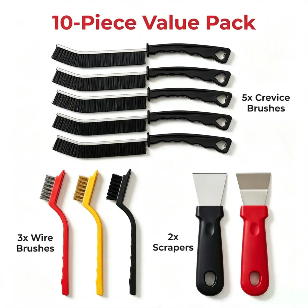 10Pcs BBQ Grill Cleaner Brush & Scraper Tool Kit - Heavy Duty Metal Tools for Rust Removal, Outdoor Grill, Griddle, Gas Stove Cleaning Kitchen Steel