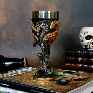 alikiki Medieval Flame Dragon Wine Goblet - Fantasy Dungeons and Dragons Wine Chalice Goblet- 7oz Stainless Steel Cup Drinking Vessel - Ideal Novelty Gothic Father Day Gift Party