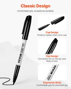 VEVOR Permanent Markers, 36 Pack Black Permanent Marker Set, Quick Drying & Fade Resistant, Fine Point Markers for Plastic, Paper, Metal, and More