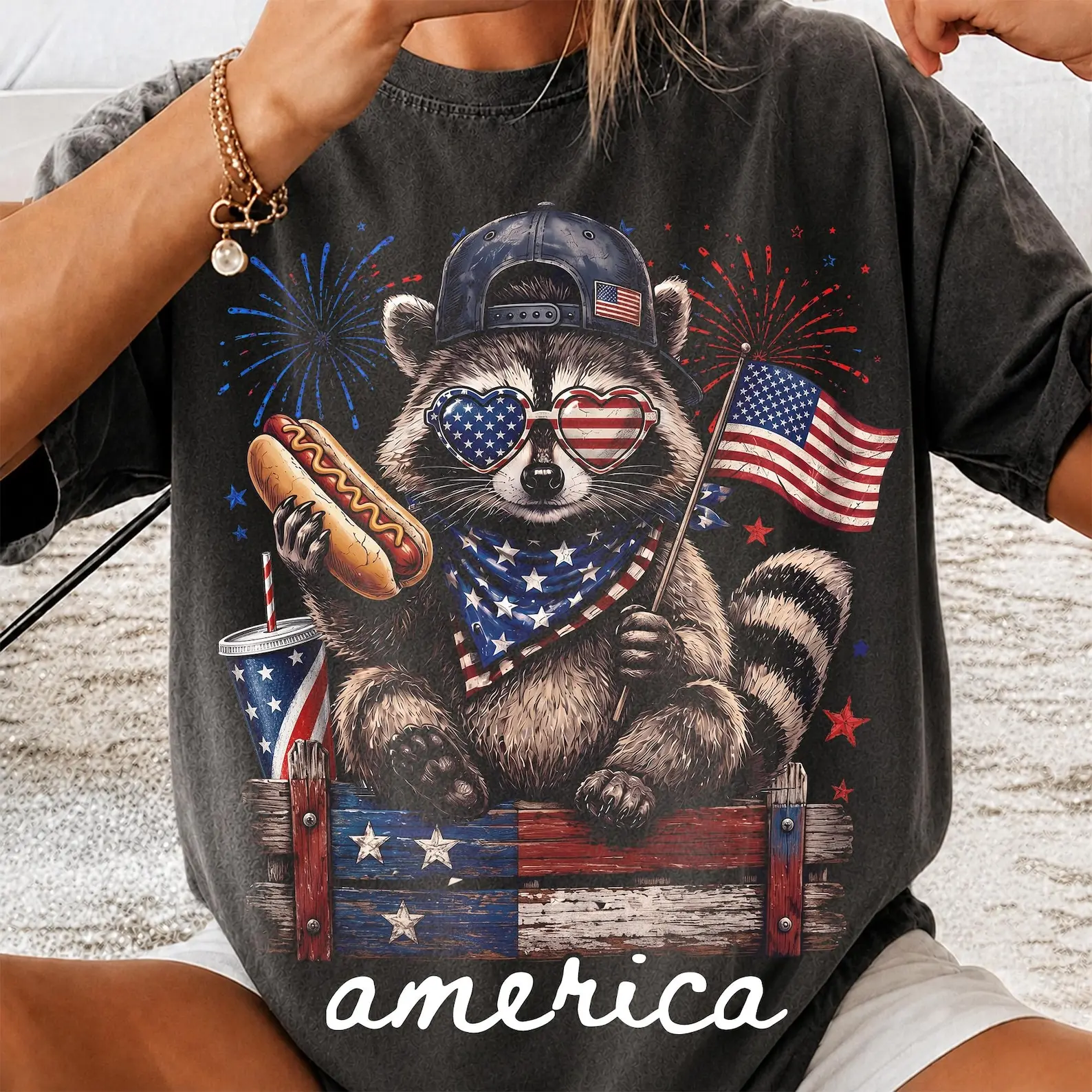 Comfort Colors Patriotic Raccoon Shirt, 4th of July America Shirt, Funny USA Flag Animal, Independence Day Shirt