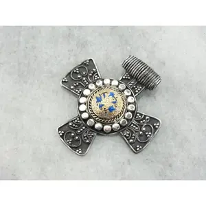 Ancient Style Cross with Antique Enamel and Gold Center