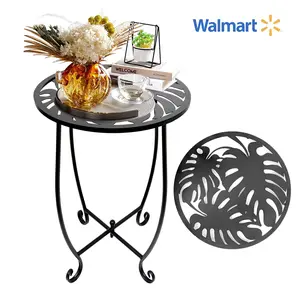 Indoor Outdoor Side Tables, Versatile round Metal End Table 15'' Tall Plant Stand for Patio Balcony Yard Porch