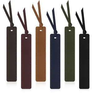 6 Pcs Leather Bookmark with Tassel, Classic Style Bookmark, 0.05 Inches Thin Handmade Stitched Bookmarks for Men, Book Marks for Reading, Gifts for Book Lovers, Readers (Dark Retro)