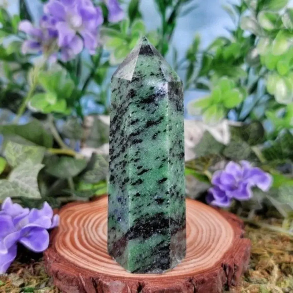 Ruby Zoisite Crystal Point Tower #18 - Natural Crystal Decoration for Root, Heart, Third Eye and Crown Chakra