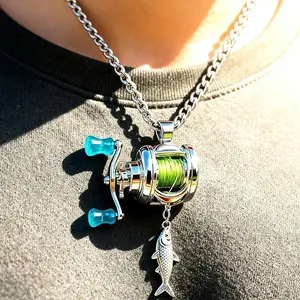 Fishing Wheel Pendant Necklace - Rotating Fishing Wheel Jewelry, Realistic Fishing Gear Keychain, Men'S Backpack Pendant, Exclusive to Fishing Enthusiasts