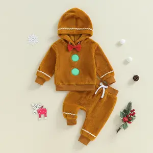 Toddler Baby Boy Girl Gingerbread Outfit Christmas Long Sleeve Hooded Sweatshirt and Pants Set Fall Winter Costumes 1-5 Years