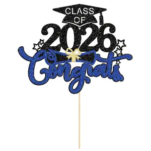 2026 Graduation Theme High School Party Decorations, Gold Blue Cake Supplies, 1 Piece Set, Perfect for Celebrations