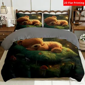 2/3 Pcs 2D Flat Forest Dreaming Teddy Bear Milk Velvet Duvet Cover Set，Teddy Bear Bedding Set Quilt Cover 1 Duvet Cover + 1/2 Pillowcases，Forest Teddy Bear Top Sheet Decorative Bedding Bedroom DecorThe Preferred Pick for Bedding