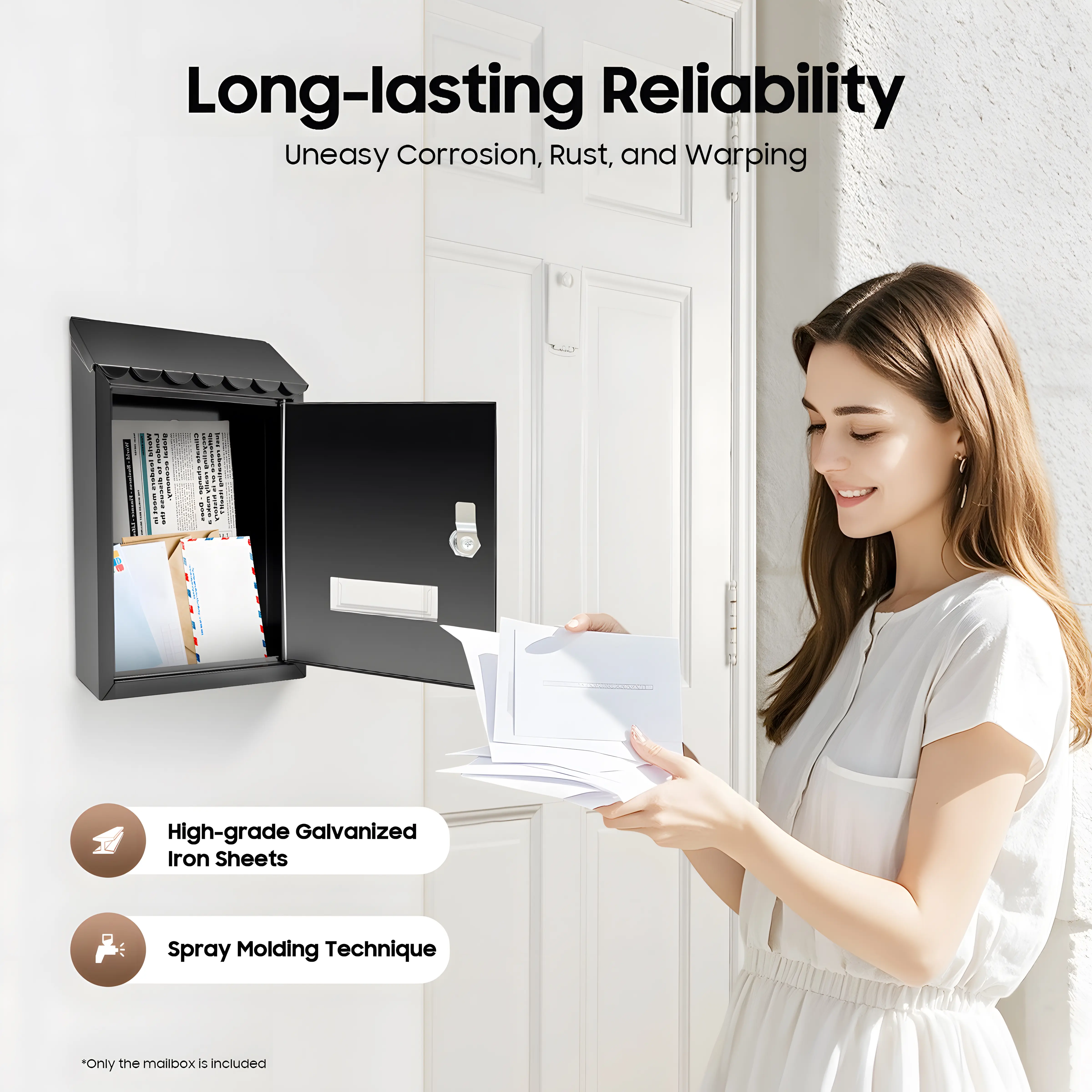 Lockable Black Wall-Mount Metal Rectangle Mailbox Organizer, 11.8x8.54x2.7in Galvanized Iron Unit with Observation Window, 1.3kg/2.87lbs, Includes 2 Keys for Home (Tools & Hardware - Door Hardware)