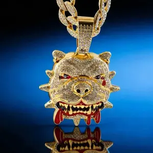 New  Hip Hop Bulldog Bulldo Pendant Personalized Trendy Brand Animal Hip Hop Necklace with Gold Plated Chain