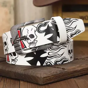 Punk Skull Flame Belt | Streetwear Gothic Accessory for Jeans | Black & White Iron Cross Waist Belt for Men & Women | Fits 25.59-37.8 Inches | Ideal for Concerts, Parties & Casual Outfits Jeans Giveaway