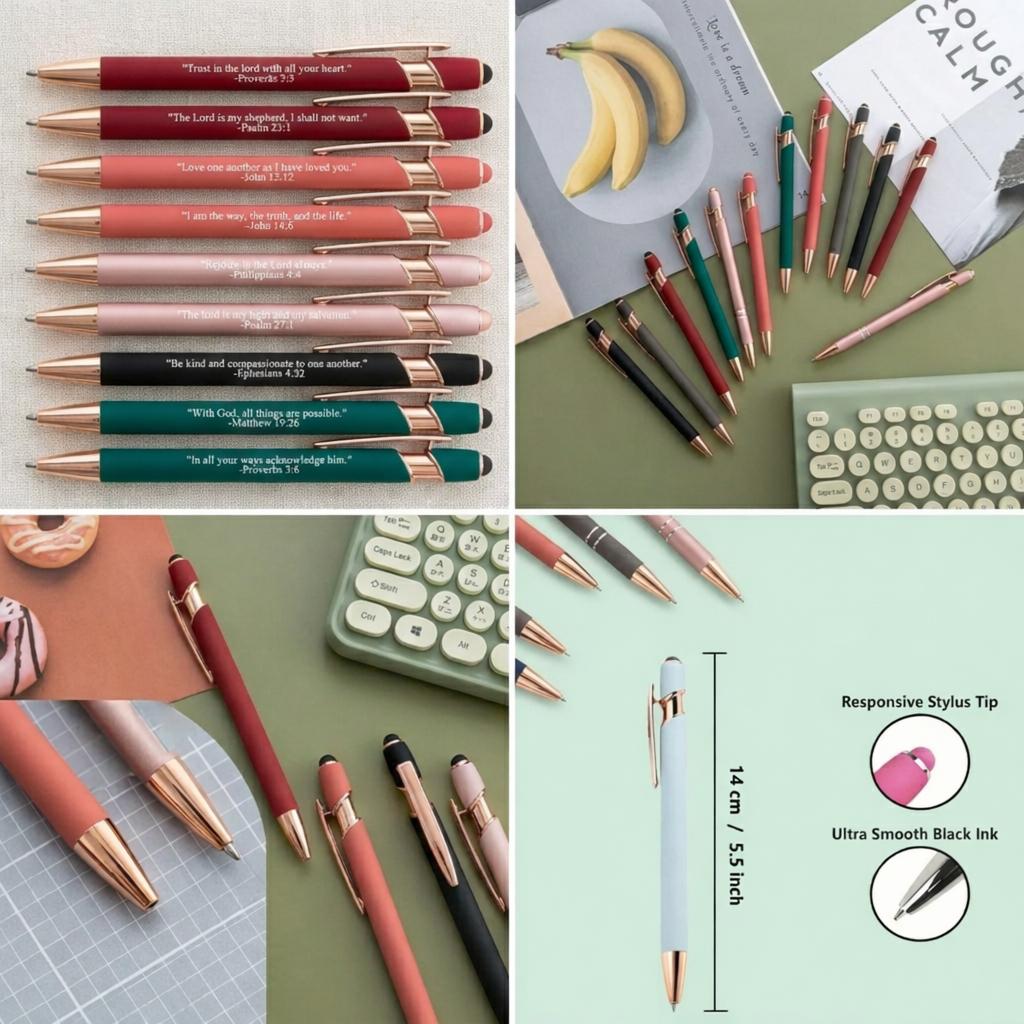 10Pcs Inspirational Bible Verse Pens with Stylus Tip Retractable Writing Pens for Religious Gift Ideas and Back to School Supplies Bible Study Essentials
