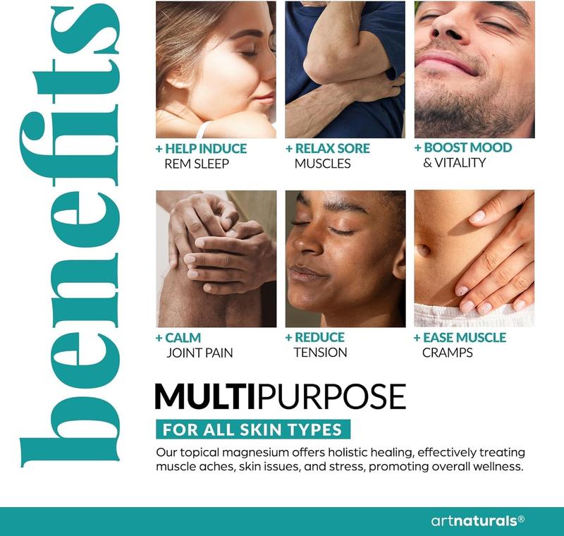 ArtNaturals Magnesium Oil Spray 12 oz + Body Massage Lotion Set 8oz for Feet & Sleep - Extra Strength Cream Ultra-Pure, Relief & Relaxation, Muscle Health Leg & Joint Care Topical Non Itch