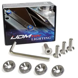 iJDMTOY 4pc JDM Racing Style M6 Gun Metal Grey Aluminum Washers Bolts Kit For Car License Plate Frame, Fender, Bumper, Engine Bay, etc