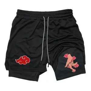 Akatsuki Cloud Anime Graphic Sweat Shorts for Men Drawstring Athletic Shorts Japanese Streetwear Summer Outfits Men Shorts Guys Gifts