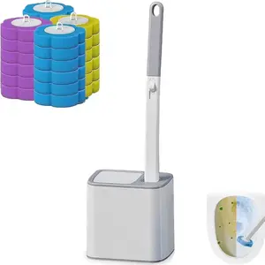 Disposable Toilet Brush, Toilet Bowl Wand Holder Set with 24PCS Cleaner Refills, Bathroom Cleaning System for Sink Bathtub Drain Wash Basin Urinal，Wall-Mount Scrubbing Toilet Brush Bathroom Cleaning Kit