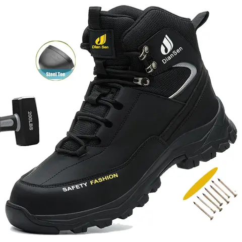 Dian Sen Men's Minimalist Lace-Up Toe Cap Work & Safety Footwear - Steel Toe Safety Boots with Anti-Smash, Anti-Puncture, Waterproof, Non Slip Outsoles for Construction, Hiking