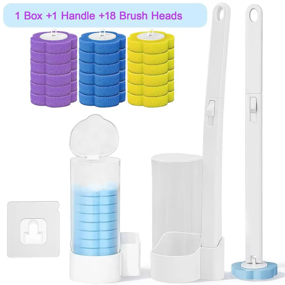 Disposable Toilet Cleaning Stick Brush Kit - Wall-Mounted Bathroom Kit with Storage Caddy, 24 Multiple Refills, All-Scene Scrub Tool for Bathroom Use (Drain, Sink, Urinal)