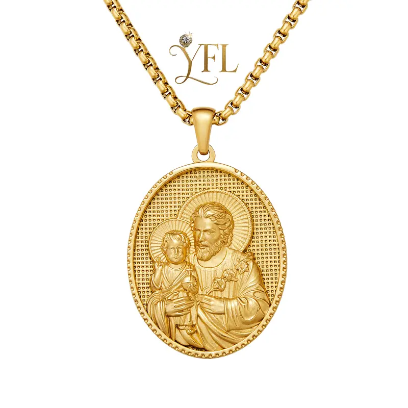 St. Joseph Holding Baby Jesus Pendant  Elegant Faith-Inspired Metal Necklace | Christian Jewelry Gift