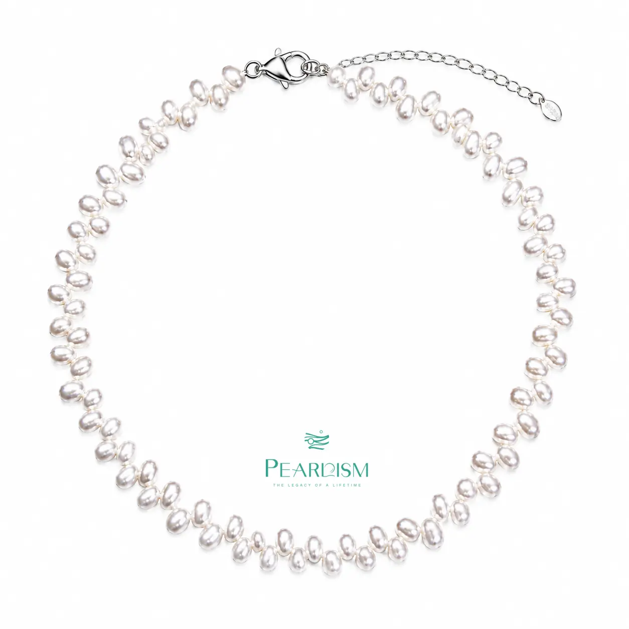 PEARLISM Freshwater Seedless Middle Sized White Wheat Shape Full string Necklace S925 clasp 5-6MM-- CFSN0015