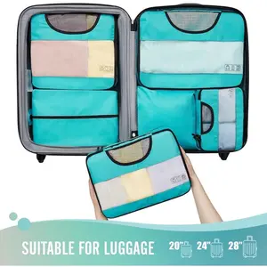 6 Set Packing Cubes for Carry on Luggage - Travel Essentials for Suitcases, Cyan Expanding Compression Portable Organizer mint green