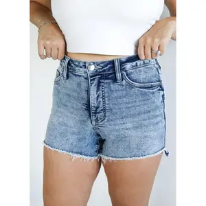Tummy Control Step Fray Jean Shorts by RFM