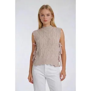 Forever 21 Women's Sleeveless Crochet Knit Pullover, Side Tie Closures Top