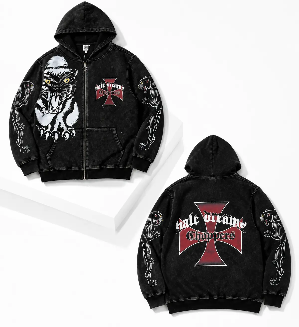 VALE Forever Tiger Graphic Zip Up Hoodie Men Women Vintage Washed Streetwear Jacket, Oversized Y2K Gothic Hip Hop Hoodie Sweatshirt with Retro Animal Print, Distressed Casual Outerwear for Fall Winter