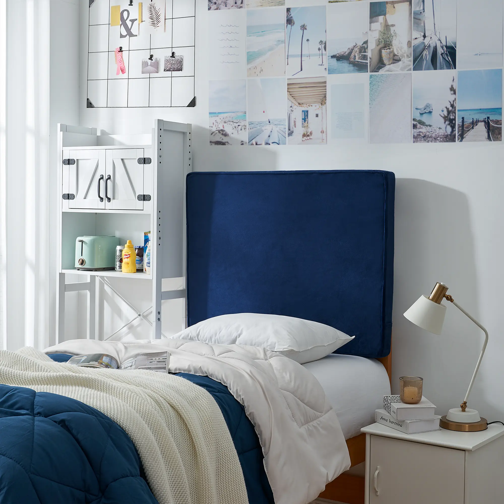 Rainha - Memory Foam Cushioned Dorm Headboard - Dark Blue