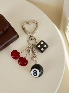 Cherry Shape Heart Design Keychain in //, Elegant Alloy Design with Metal Ball, Durable Car Key Ring, Stylish Accessory for Men and Women