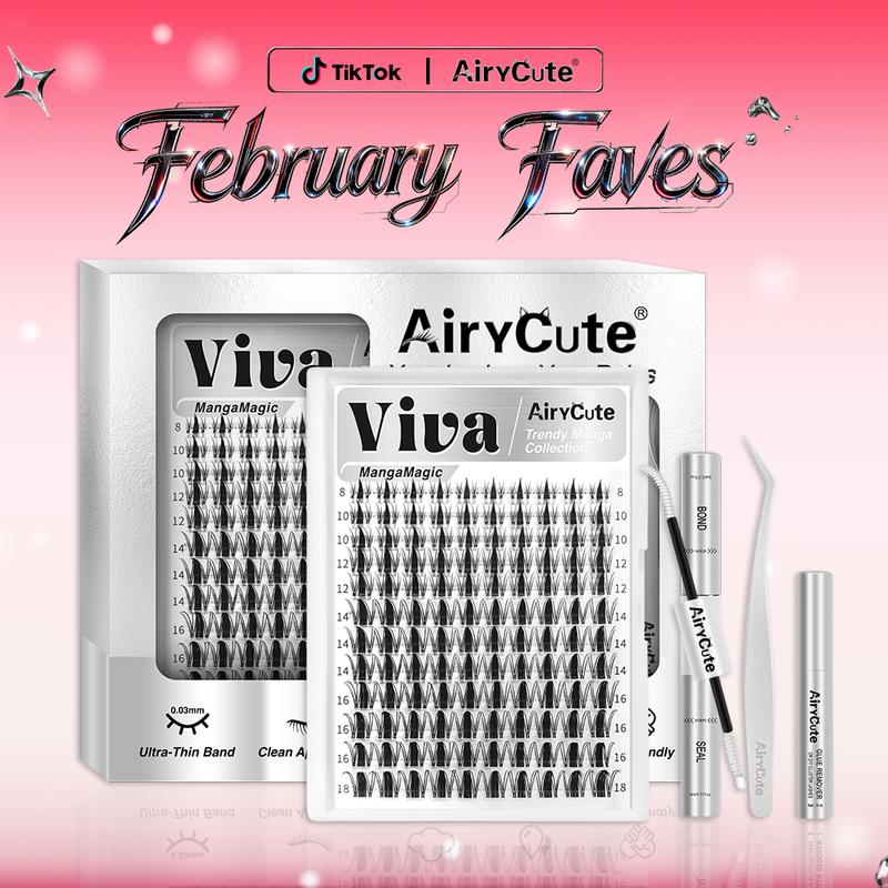 Viva | AiryCute MangaMagic Collection Upgrade U Lashes with Ultra-Dense, Waterproof, Long-Lasting Lashes | Fairy | Fashion Wet Look | Beginner-Friendly DIY Lashes for a Flawless, Voluminous Look | Trendy & Must-Have Clusters