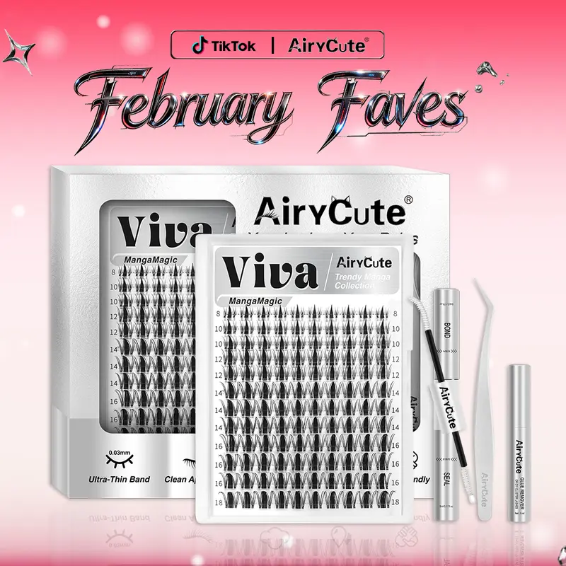 Viva | AiryCute MangaMagic Collection Upgrade U Lashes with Ultra-Dense, Waterproof, Long-Lasting Lashes | Fairy | Fashion Wet Look | Beginner-Friendly DIY Lashes for a Flawless, Voluminous Look | Trendy & Must-Have Clusters
