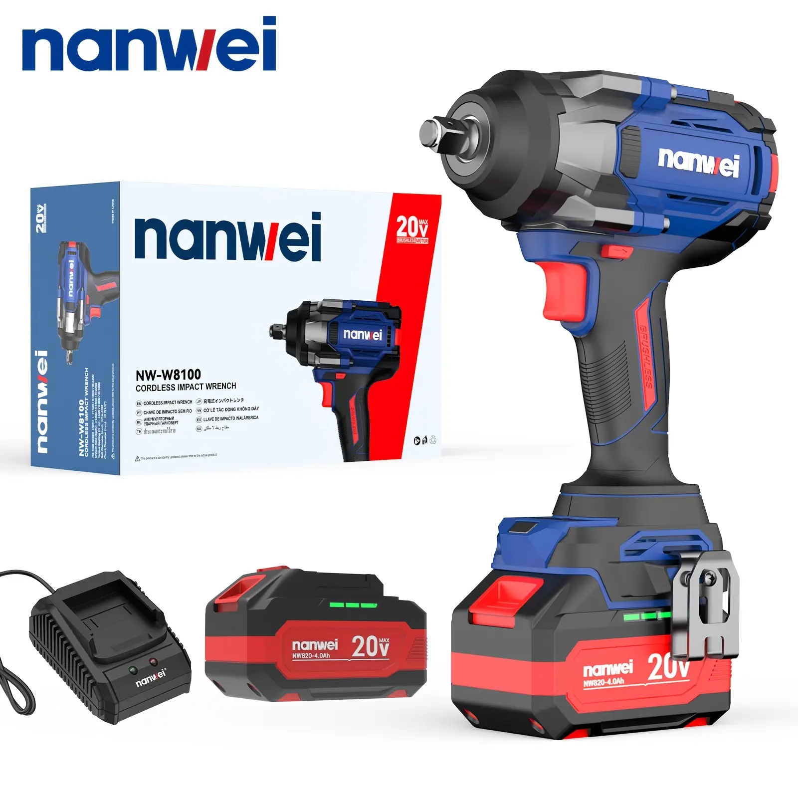 toolupgrade NANWEI 20V Brushless Cordless Impact Wrench Complete Kit - 1000Nm Torque, 3 Variable Speeds, Full Accessories, Heavy-Duty Professional Tool for Car Tire Work, Renovation