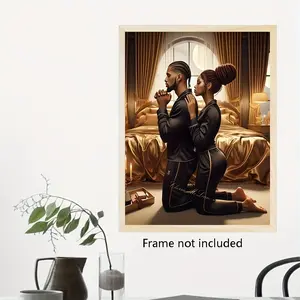Frameless Oil Painting African American Man with Braids Kneeling Canvas ideal creative gift vintage cozy posterart home decor picture  Print Home Decor Poster Wall Art 12x16inch Unframed Design for Living Room Bedroom