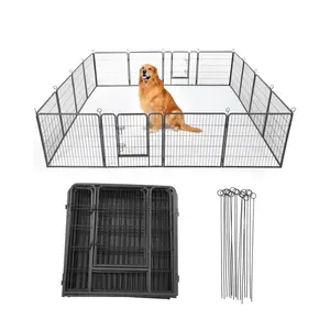 Garvee Outdoor Dog Playpen,Heavy Duty Metal Pet Exercise Pen,24 Inch, 16 Panels Metal Dog Fence with Gate, Pet Fence for Large/Small Dogs, Portable Dog Fence for RV Camping, Yard
