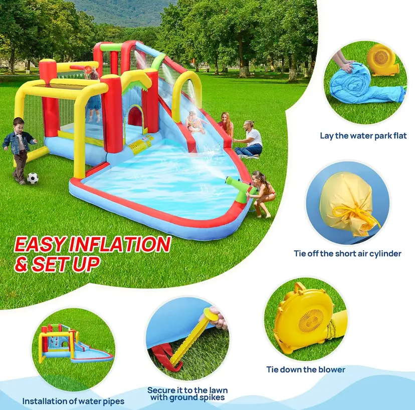 9-in-1 Inflatable Water Park with Slide, Bounce House and Splash Pool for Home Garden Swimming Pool Supplies