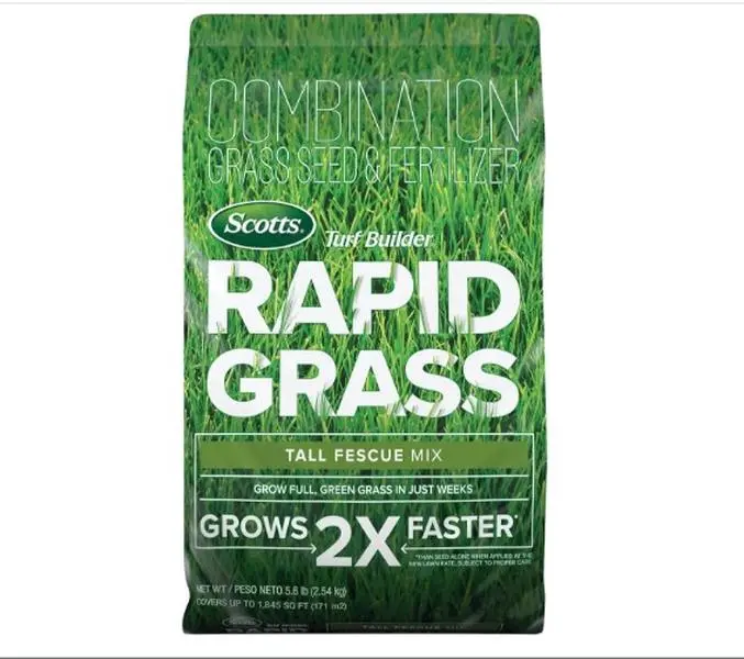 Scotts Turf Builder Rapid Grass Tall Fescue Mix, Combination Grass Seed and Fertilizer, Grows Green Grass in Just Weeks, 5.6 lbs.