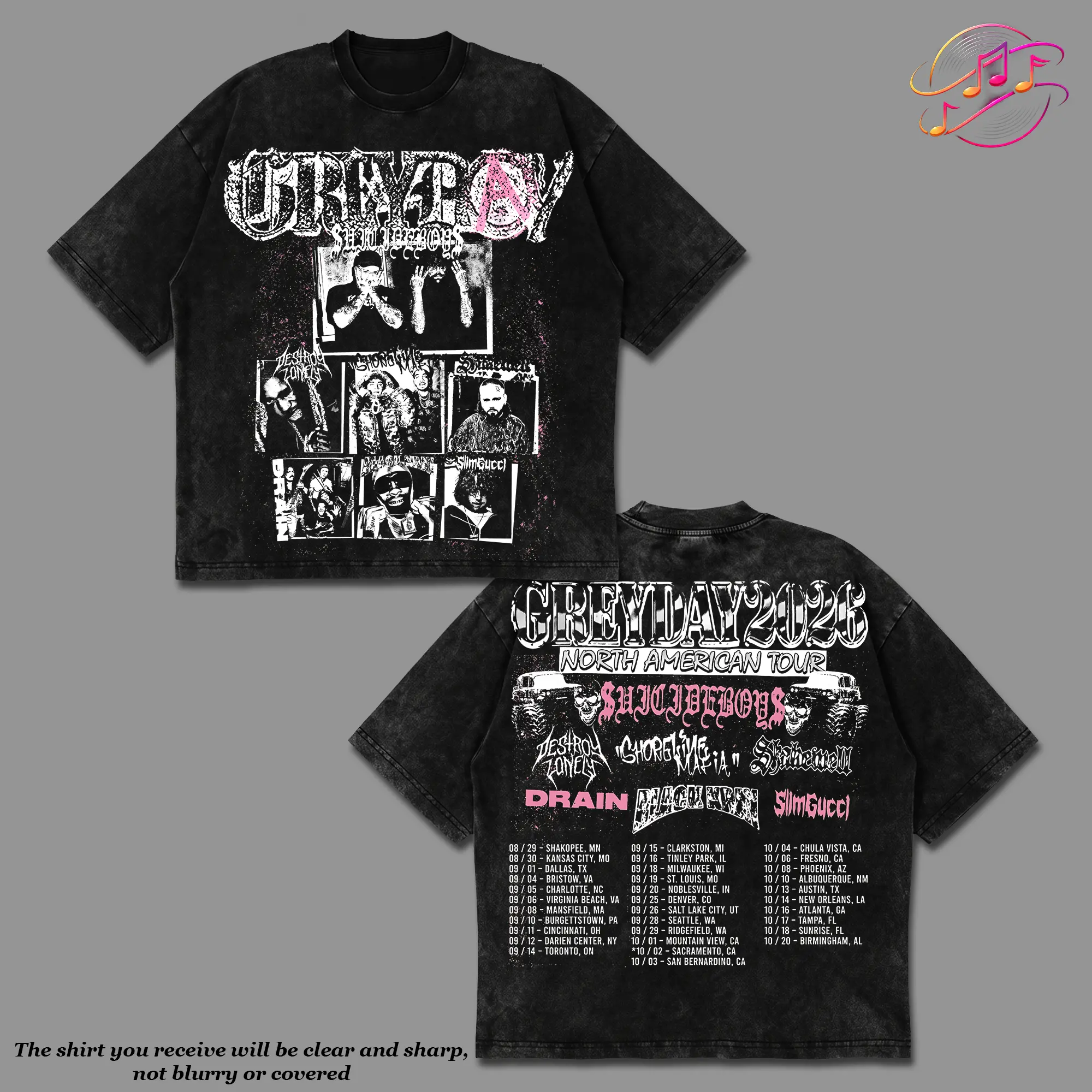 [Echo Culture] $uicideboy$ Grey Day 2026 North American Tour Graphic Premium Acid Washed Cotton T-Shirt For $uicideboy$ Fans, G59 Destroy Lonely Hip-Hop Shirt, G59 Album Merch, G59 Fan Graphic Tee, Concert Music Outfit