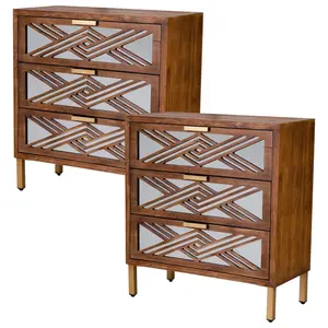 COZAYH 3-Drawer Modern Accent Dresser Mirror Front Storage Cabinet, Set of 2