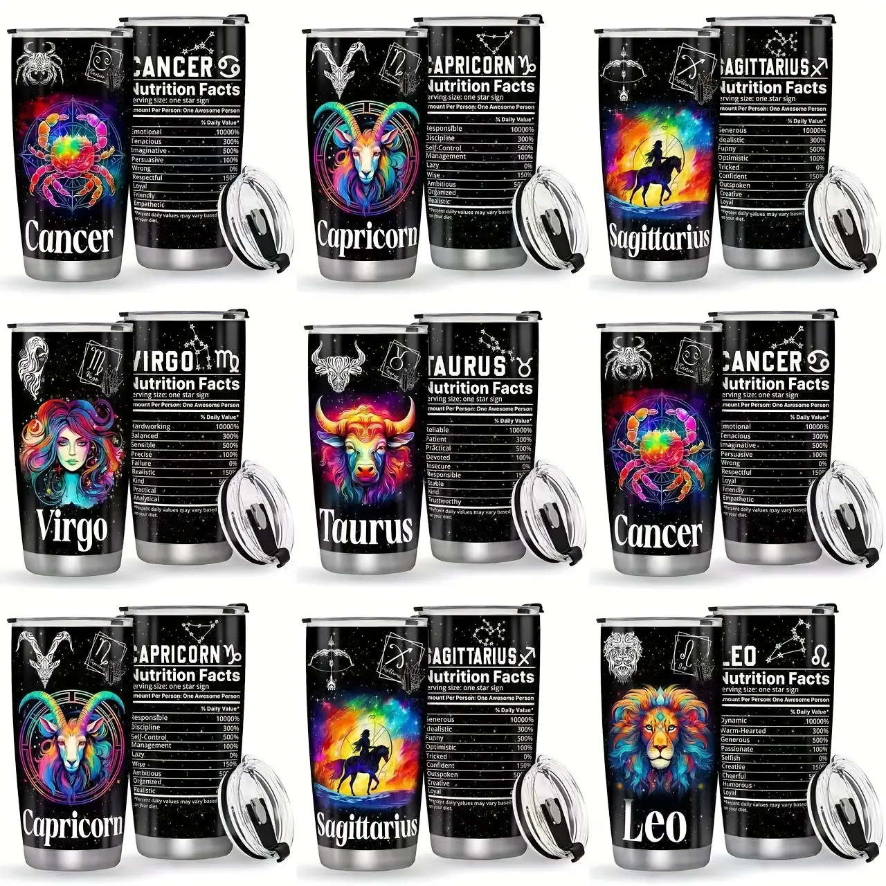 20oz Durable Stainless Steel Insulated Zodiac Sign Flask Bottle - Kitchenware Drinkware with Lid, Straw, Unique Moon Phase, Floral, Geometric, Letters Designs, Ideal Gift for Aries Adults for Birthdays, Christmas, Patchwork, Stripes