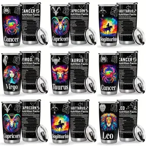 Zodiac Sign Coffee Mug 20oz Stainless Steel Insulated Travel Cup with Lid and Straw  Zodiac Gift for Women Men  Unique Moon Phase Design  Perfect for Virgo Lion Gemini Birthday or Christmas Present Drinkware Flasks Mug