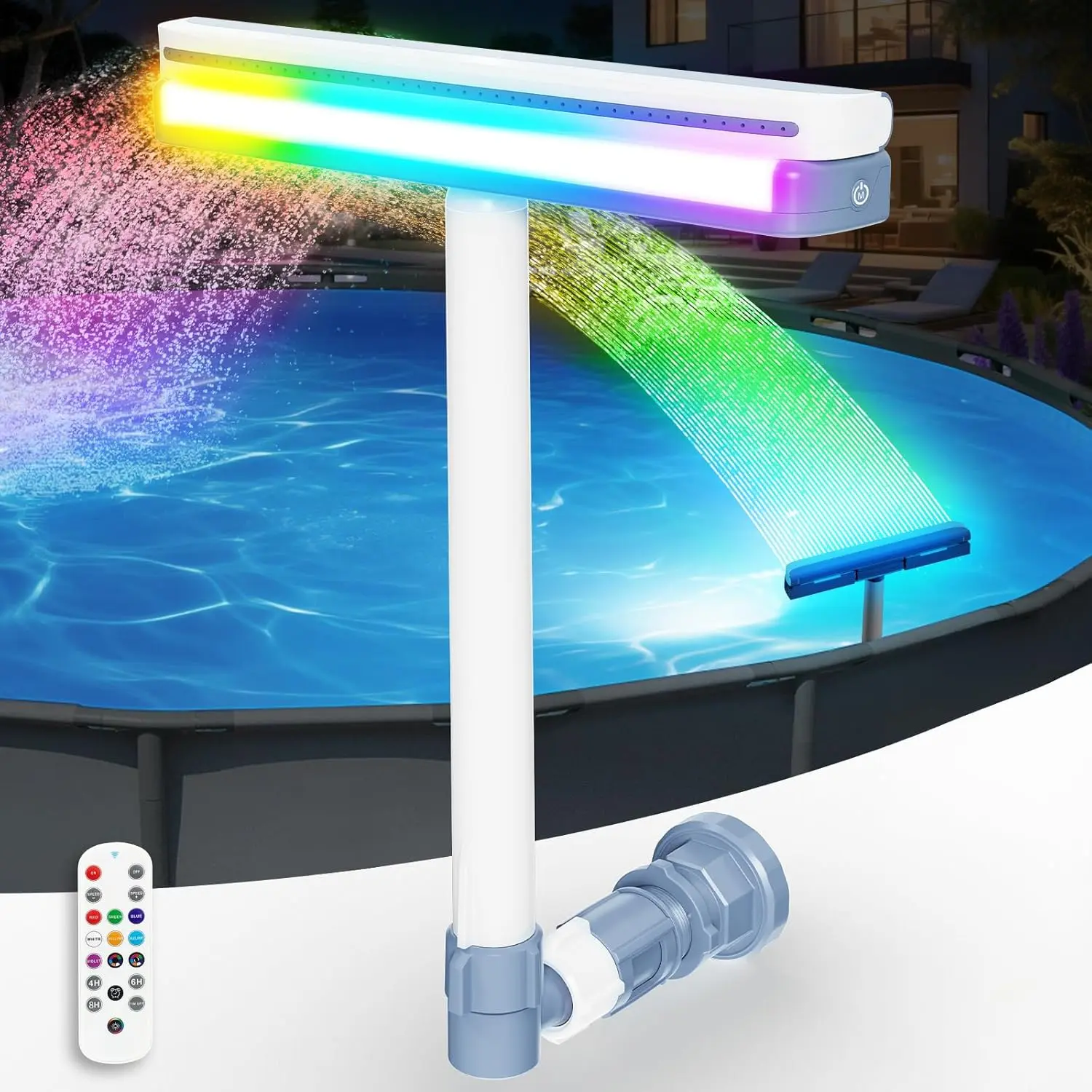 Upgraded Pool Fountain with Remote, Adjustable Waterfall Pool Sprinkler Fountains with Lights, Spray Water Fountains for Above Ground and Inground Pool for Cooling-Purple