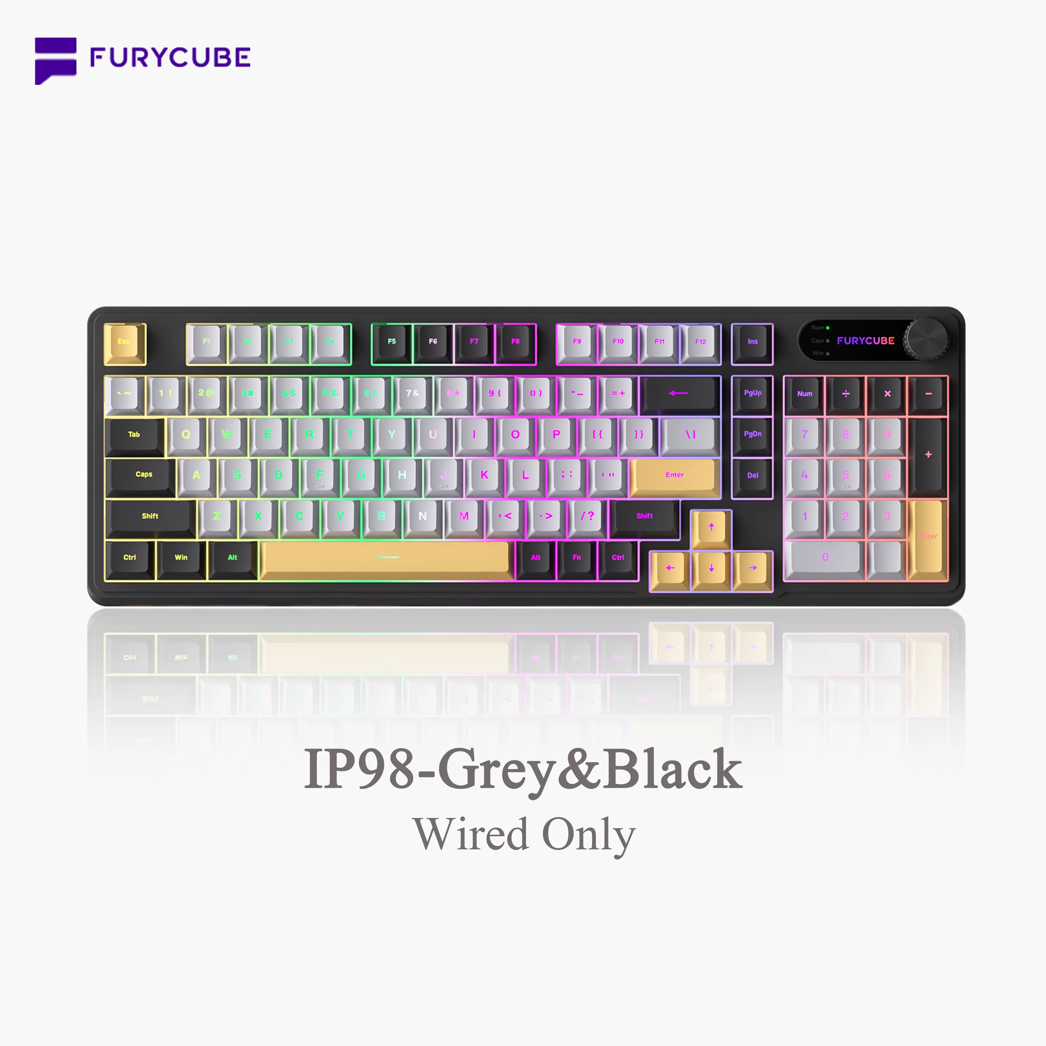 FURYCUBE IP98 Foudation Keyboard, 98 keys with Knob Transparent