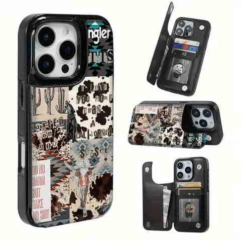 Western-Inspired Soft Silicone Cellphone Case with Card Slot for Bank & Transit Cards, Multi-Function Accessory Compatible with iPhone 12-17 & Samsung Devices, Ideal Gift, Accessories